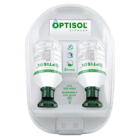 OPTİSOL Göz Yıkama Duşu Duvar Panosu 2x500ml %0.9 NaCl | Acil Göz Duşu